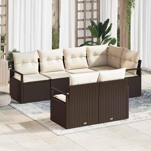 vidaXL Tuinbank Set 7 pcs Bruin Poly rattan, Tuin en Terras, Tuinsets en Loungesets, Nieuw, Verzenden