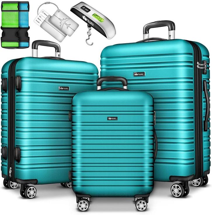 Tillvex® Reiskofferset - 3-delig - ABS- Kofferset - Mintgroe, Handtassen en Accessoires, Koffers, Nieuw, Verzenden