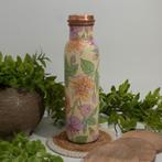 Puur koperen waterfles bloemenprint groen/rose/wit ± 950 ml, Ophalen of Verzenden, Nieuw