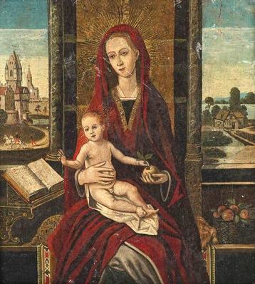 Flemish School (XVI-XVII) - The Virgin and Child enthroned -