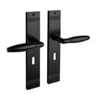 Geveerde deurklink Retro mat zwart op schild met sleutelg..., Ophalen of Verzenden, Klink of Kruk