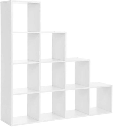 Boekenkast trap vorm 10 open kubusvakken ruimteverdeler wit
