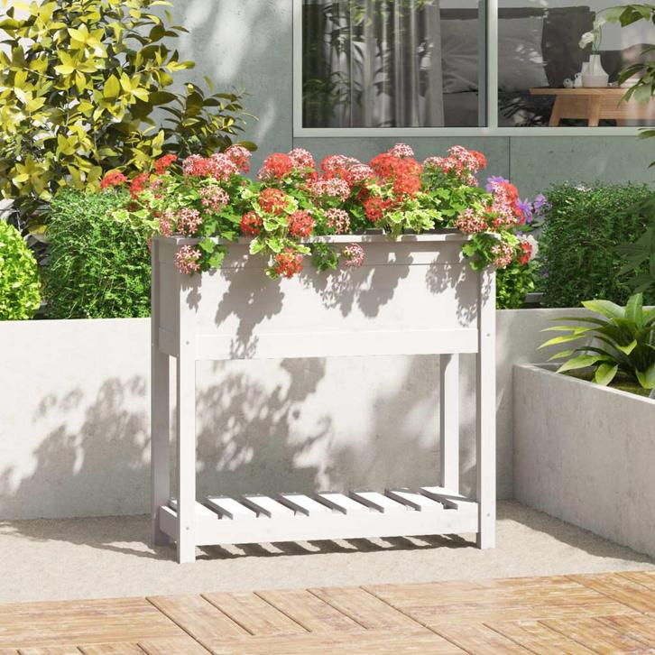 vidaXL Plantenbak met schap 82,5x34,5x81 cm massief, Tuin en Terras, Bloempotten, Nieuw, Verzenden