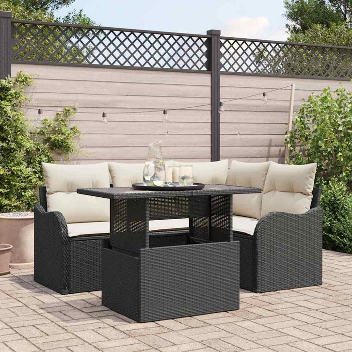 vidaXL Buiten Eettafel Set met kussen 5 pcs Zwart Poly, Jardin & Terrasse, Ensembles de jardin, Envoi