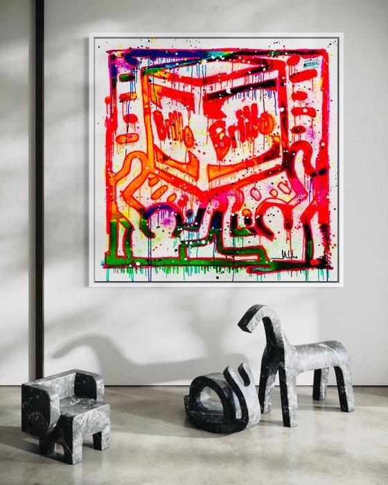 Mikko - Haring Kids On Brillo Box - XL, Antiek en Kunst, Kunst | Schilderijen | Modern