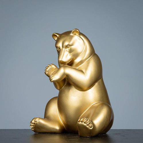 Figuur - Goudkleurige beer - polystone, Antiek en Kunst, Kunst | Designobjecten