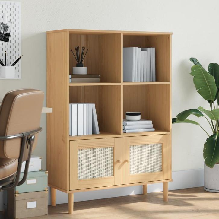 vidaXL Boekenkast SENJA rattan-look 90x35x130 cm grenenhout, Huis en Inrichting, Kasten | Boekenkasten, Nieuw, Verzenden