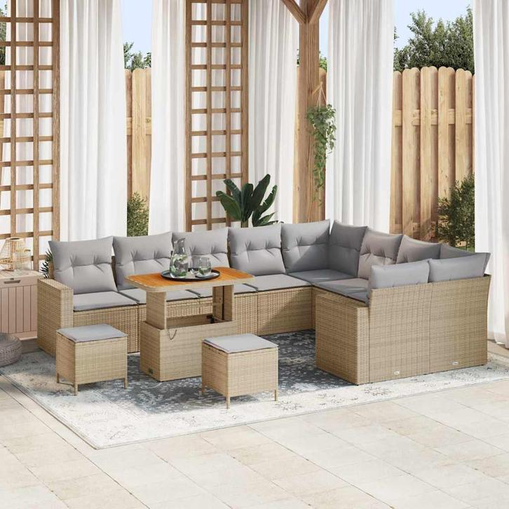 vidaXL Tuinbank Set 12 pcs Beige poly rattan, Tuin en Terras, Tuinsets en Loungesets, Nieuw, Verzenden