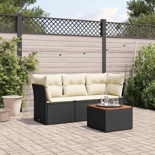 vidaXL 4-delige Loungeset met kussens poly rattan zwart, Tuin en Terras, Tuinsets en Loungesets, Loungeset, Nieuw, Verzenden