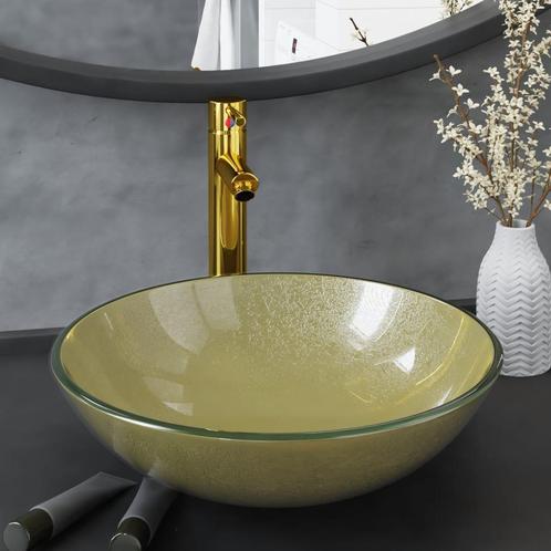 vidaXL Wastafel met kraan en pop-up afvoer gehard glas, Doe-het-zelf en Bouw, Sanitair, Nieuw, Verzenden