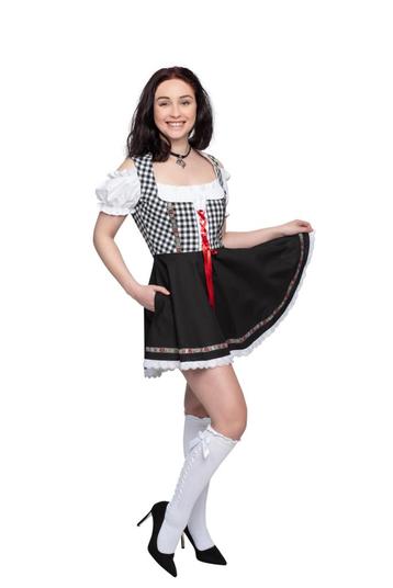 Dirndl zwart-wit geruit, zwart rokje Bibi, Verzenden