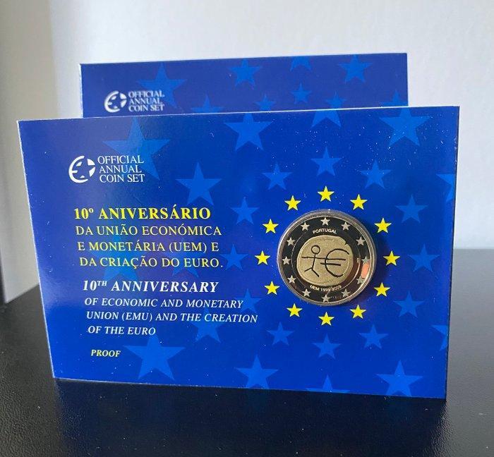 Portugal. 2 Euro 2009 10 Years EMU (2 coins) Proof + BU, Postzegels en Munten, Munten | Europa | Euromunten