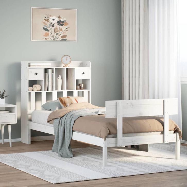 vidaXL Bed met boekenkast zonder matras grenenhout wit, Huis en Inrichting, Slaapkamer | Bedden, Nieuw, Verzenden