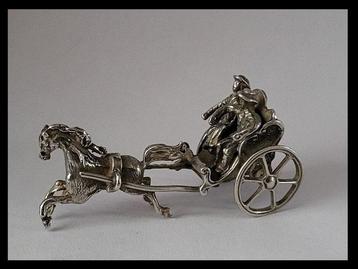 Miniatuur beeldje - Prachtige zilveren miniatuur rijtuig met