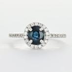Ring - 18 karaat Witgoud Saffier - Diamant, Handtassen en Accessoires, Nieuw