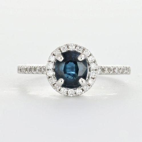 Ring - 18 karaat Witgoud Saffier - Diamant, Handtassen en Accessoires, Ringen