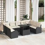 vidaXL Tuinbank Set met opslag 10 pcs Zwart Poly rattan, Verzenden, Nieuw