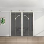 Dubbele stalen schuifdeur - Wit - 5 Vlaks rond - Rook glas, 75 tot 150 cm, Nieuw, 150 tot 225 cm, Metaal
