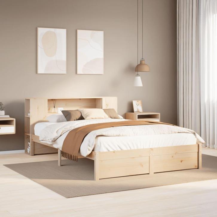 vidaXL Bed met boekenkast zonder matras massief grenenhout, Huis en Inrichting, Slaapkamer | Bedden, Nieuw, Verzenden