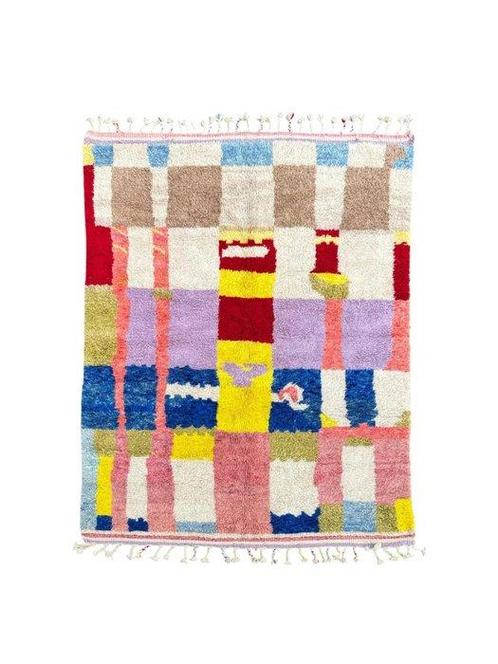 Moderne levendige kleurrijke wollen tapijt - Marokkaans, Antiek en Kunst, Kunst | Designobjecten