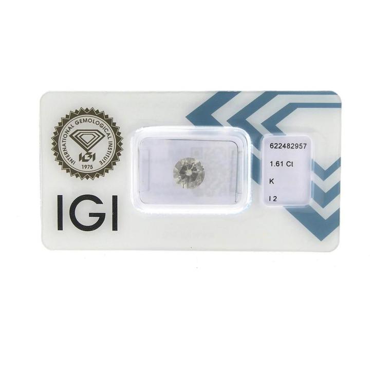 1,61 ct. Briljant geslepen diamant K / I2 + IGI Certifica..., Antiek en Kunst, Antiek | Zilver en Goud, Ophalen of Verzenden