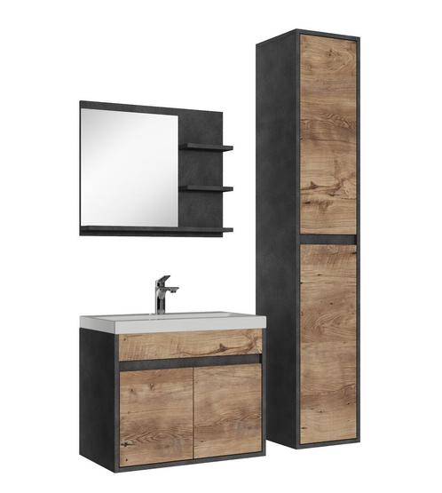 Badkamermeubel Set India 60 x 35cm - Grijs / Kastanje Eiken, Huis en Inrichting, Badkamer | Badkamermeubels, Nieuw, Verzenden
