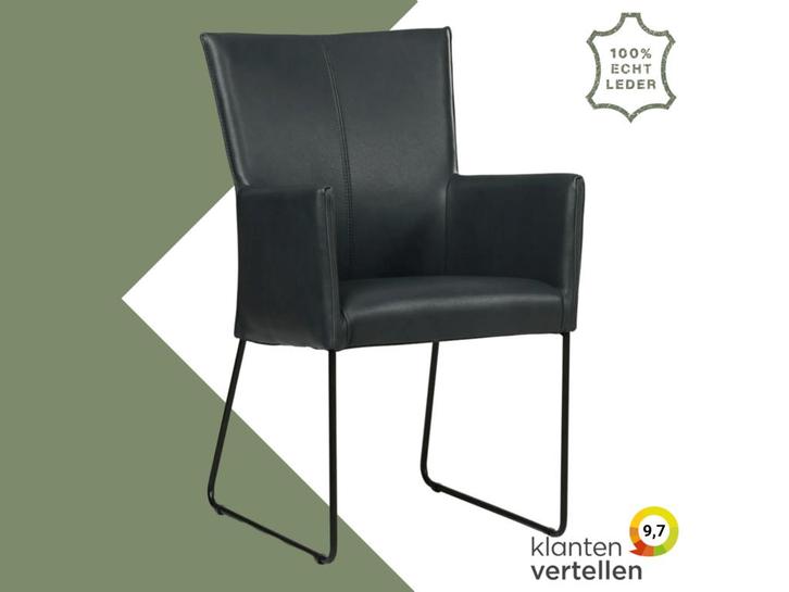 Leren eetkamerstoel Mate met armleuning - Granada Blue, Huis en Inrichting, Stoelen, Blauw, Eén, Nieuw, Leer, Ophalen of Verzenden