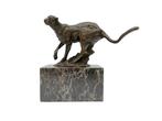 Figurine - Running wild cat - Bronze, Marbre