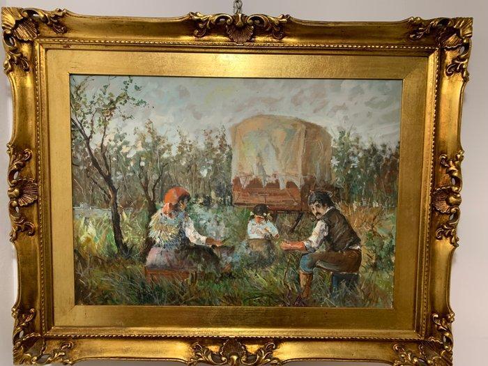 Santo Aprea (XX) - Accampamento, Antiek en Kunst, Kunst | Schilderijen | Klassiek