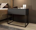 Meubella Nachtkastje antraciet 60 cm lade metalen onderstel, Verzenden, Nieuw