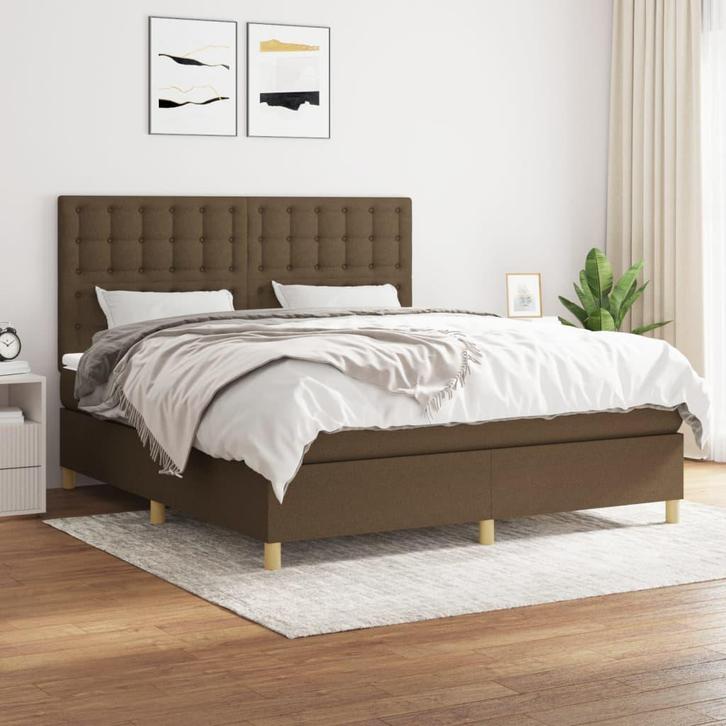 vidaXL Boxspring met matras stof donkerbruin 160x200 cm, Huis en Inrichting, Slaapkamer | Bedden, Nieuw, Verzenden