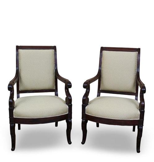 Fauteuil (2) - Acajou, Soie, Antiek en Kunst, Antiek | Meubels | Stoelen en Sofa's
