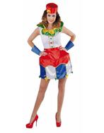Circus clown jurk met manchetten en hoedje, Hobby en Vrije tijd, Feestartikelen, Ophalen of Verzenden, Nieuw