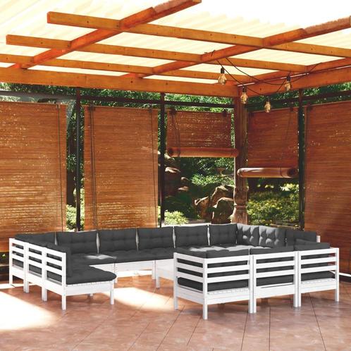 vidaXL 14-delige Loungeset met kussens grenenhout wit, Tuin en Terras, Tuinsets en Loungesets, Loungeset, Nieuw, Verzenden