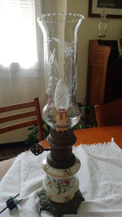 Lantaarn - Keramiek, Messing - kerosinelamp, Antiquités & Art, Curiosités & Brocante