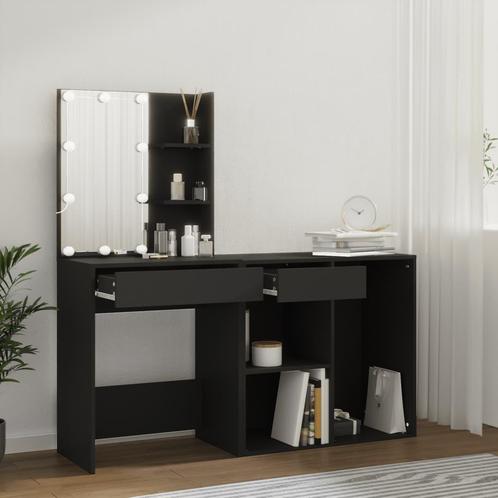 vidaXL Kaptafel met kastje LED bewerkt hout zwart, Huis en Inrichting, Tafels | Kaptafels, Nieuw, Verzenden