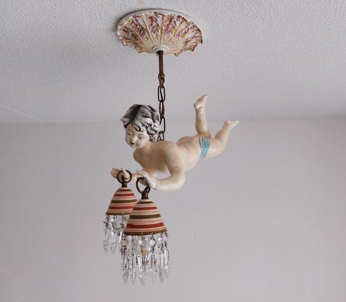 Lampe à suspendre - céramique/cristal, Antiek en Kunst, Curiosa en Brocante