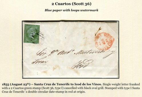 Scott 36, Edifil 39. - 2 Card - Philately - Isabella II -, Postzegels en Munten, Postzegels | Europa | Spanje