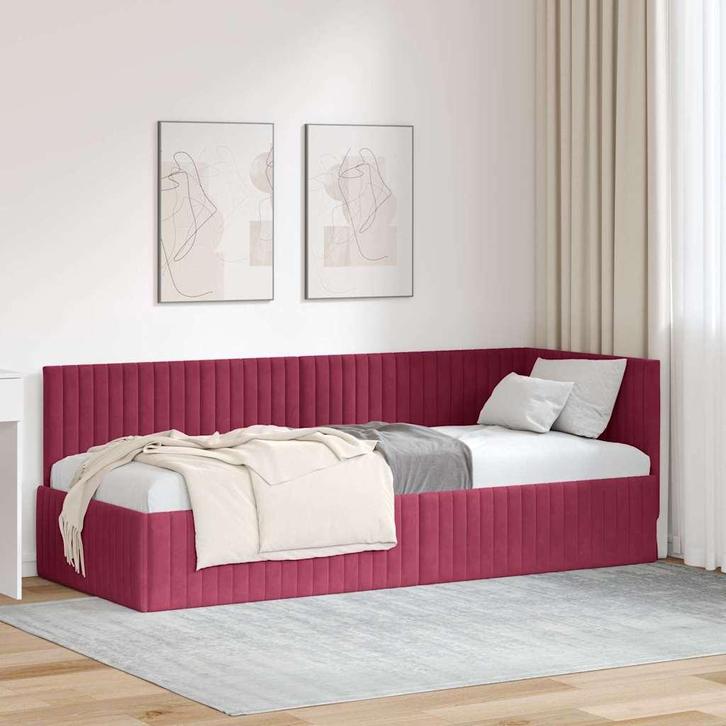 vidaXL Hoek Bed Frame met hoofdeinde Wijnrood 80 cm x 200 cm, Huis en Inrichting, Slaapkamer | Bedden, Nieuw, Verzenden