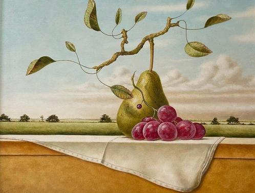 Ruud Verkerk (1957) - Stilleven met druiven en een peer, Antiek en Kunst, Kunst | Schilderijen | Klassiek