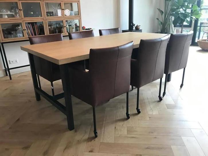 Set van 6 leren kuip eetkamerstoelen - met wieltjes -, Huis en Inrichting, Stoelen, Nieuw, Eén, Ophalen of Verzenden