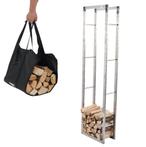 Houtopslag brandhoutrek haardhoutrek 50x25x196cm + tas RVS