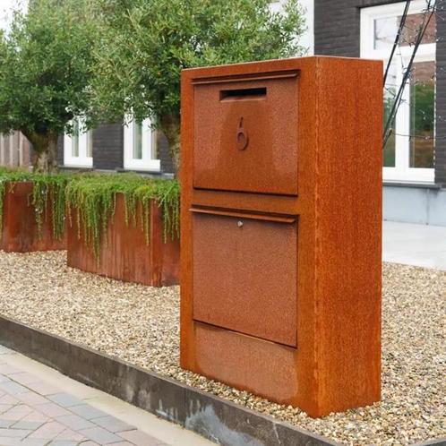 Staande Pakketbrievenbus Cortenstaal | 870 x 300 x 12, Tuin en Terras, Brievenbussen, Nieuw, Staal, Staande brievenbus, Verzenden