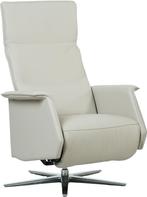 Crème leren moderne relaxstoel - met stervoet chroom -, Nieuw, Ophalen of Verzenden, 50 tot 75 cm, Leer