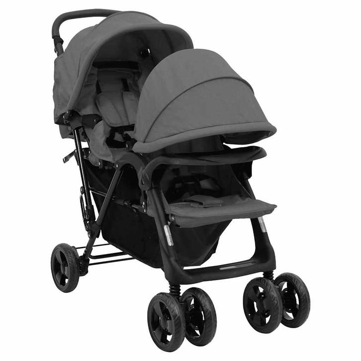 vidaXL Tweelingkinderwagen tandem staal donkergrijs, Kinderen en Baby's, Kinderwagens en Combinaties, Nieuw, Verzenden