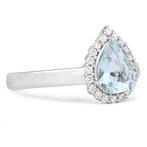 Ring - 14 karaat Witgoud - 0.93ct. tw. Aquamarijn - Diamant, Handtassen en Accessoires, Nieuw