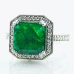 Ring Platina -  5.32 tw. Smaragd - Zambia - Diamant, Bijoux, Sacs & Beauté