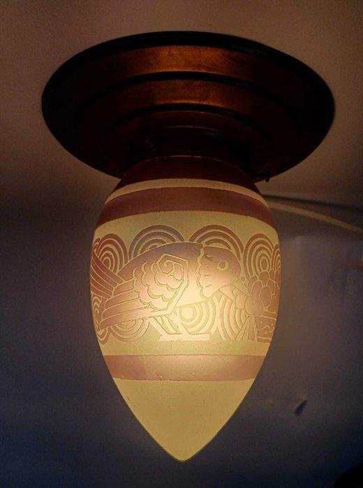 Plafondlamp - Glas, Messing, Antiek en Kunst, Kunst | Designobjecten