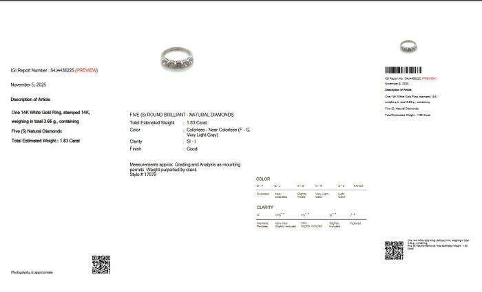 Zonder minimumprijs - Ring - 14 karaat Witgoud - 1.83ct. tw., Bijoux, Sacs & Beauté, Bagues