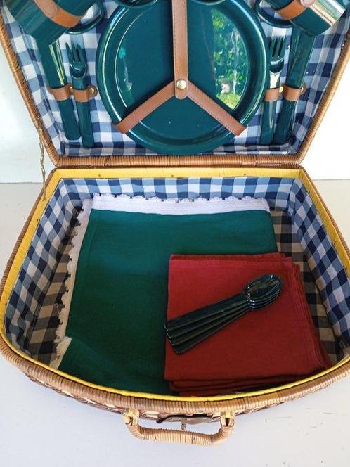 Picknickmand - Leder, Plastic, Rattan, Textiel, Antiek en Kunst, Curiosa en Brocante